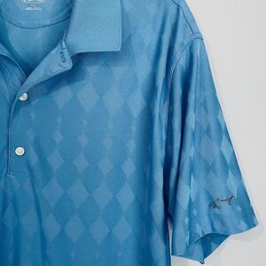 Greg Norman Play Dry Golf Polo Medium Blue Diamond Print Short Sleeve Shirt